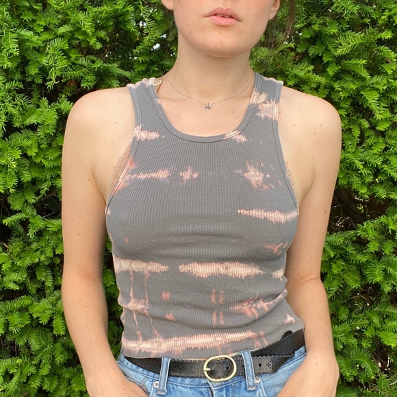 Gildan Tops - SOLD Hand Bleach Dyed Cut Off Ribbed Tank Top